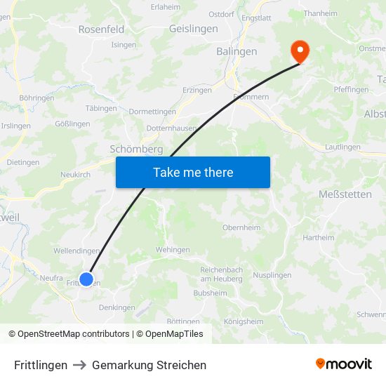 Frittlingen to Gemarkung Streichen map