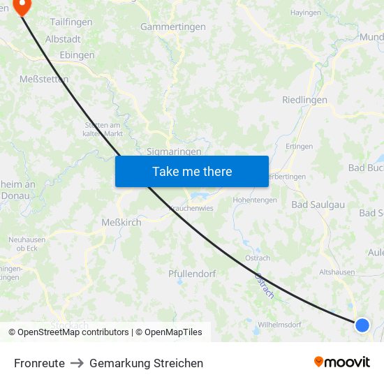 Fronreute to Gemarkung Streichen map