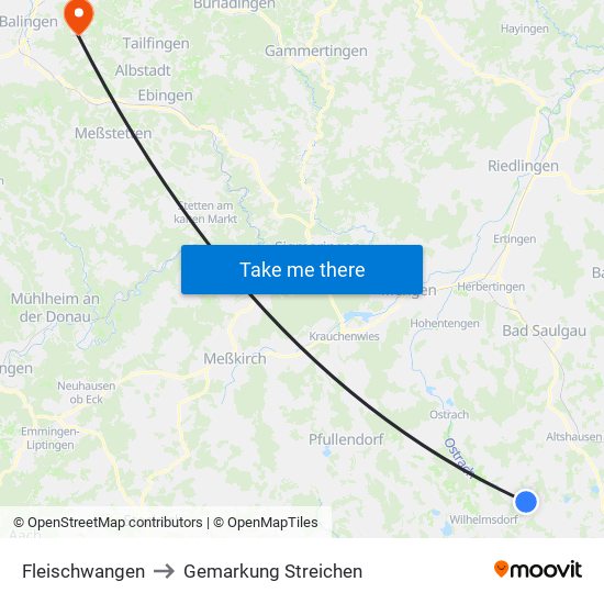 Fleischwangen to Gemarkung Streichen map