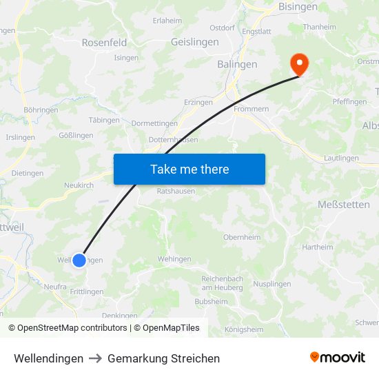 Wellendingen to Gemarkung Streichen map