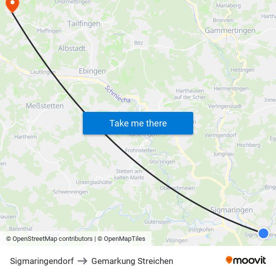 Sigmaringendorf to Gemarkung Streichen map