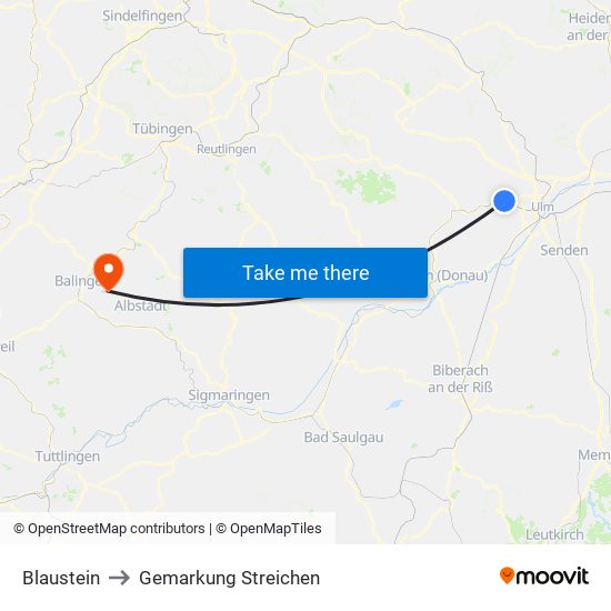 Blaustein to Gemarkung Streichen map