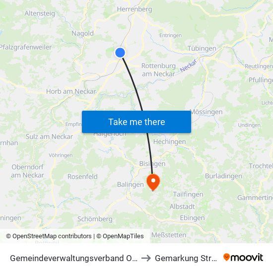 Gemeindeverwaltungsverband Oberes Gäu to Gemarkung Streichen map