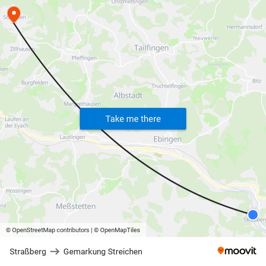 Straßberg to Gemarkung Streichen map