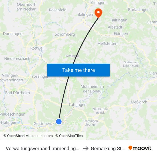 Verwaltungsverband Immendingen-Geisingen to Gemarkung Streichen map