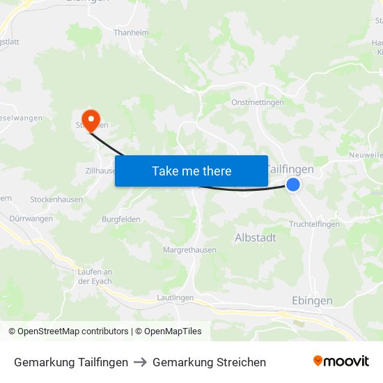 Gemarkung Tailfingen to Gemarkung Streichen map