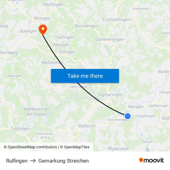 Rulfingen to Gemarkung Streichen map