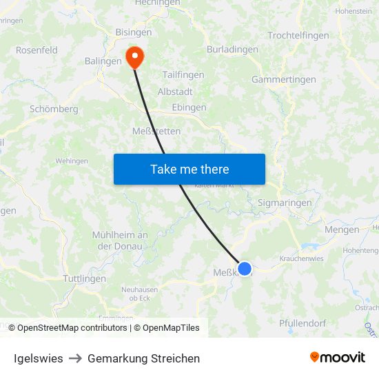 Igelswies to Gemarkung Streichen map