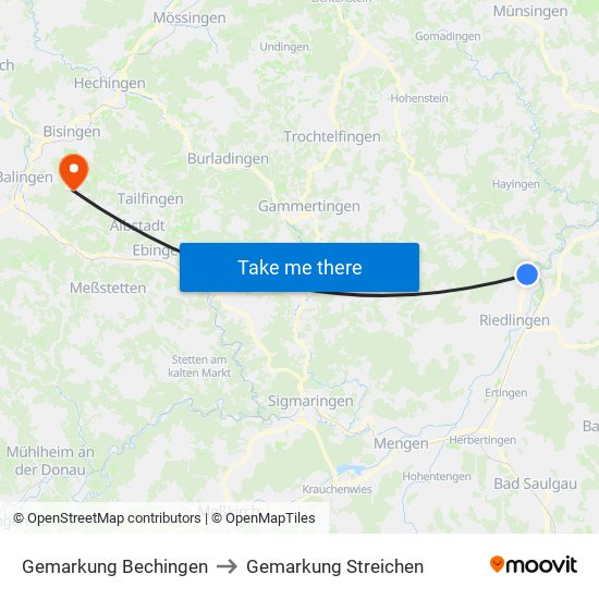 Gemarkung Bechingen to Gemarkung Streichen map
