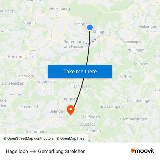 Hagelloch to Gemarkung Streichen map