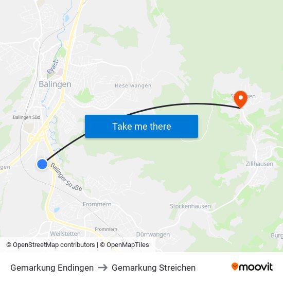 Gemarkung Endingen to Gemarkung Streichen map