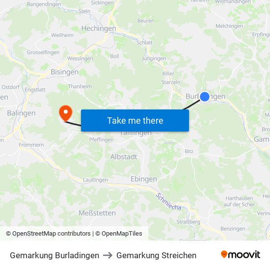 Gemarkung Burladingen to Gemarkung Streichen map