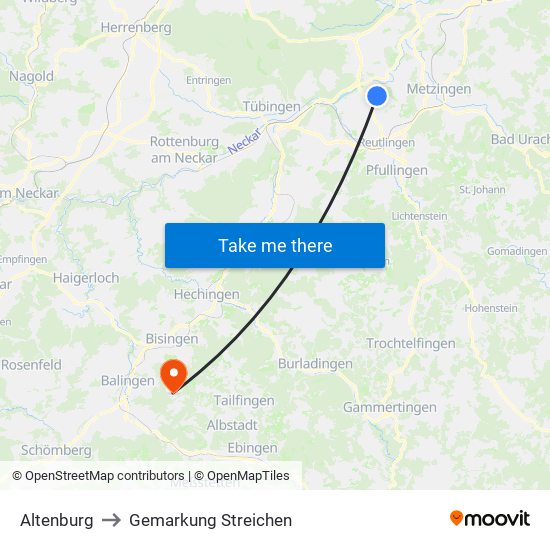 Altenburg to Gemarkung Streichen map