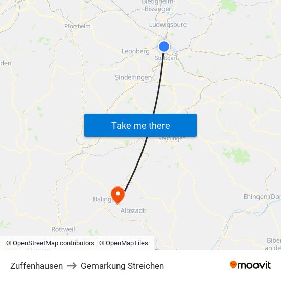 Zuffenhausen to Gemarkung Streichen map