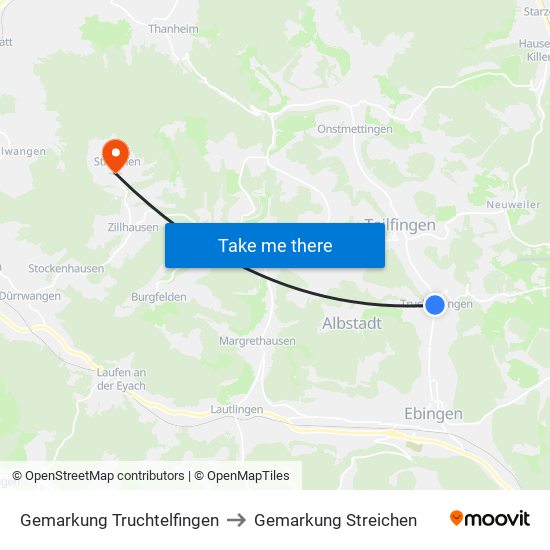 Gemarkung Truchtelfingen to Gemarkung Streichen map