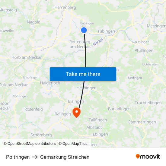 Poltringen to Gemarkung Streichen map
