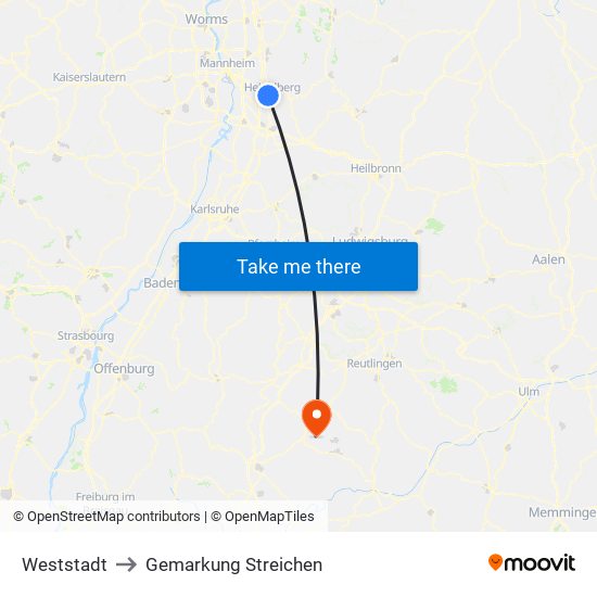 Weststadt to Gemarkung Streichen map