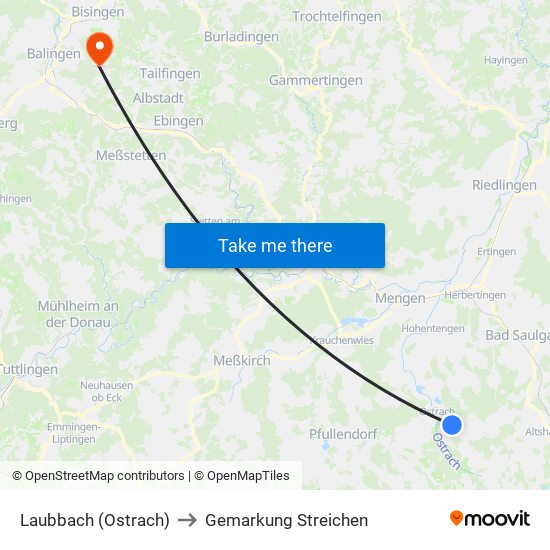 Laubbach (Ostrach) to Gemarkung Streichen map