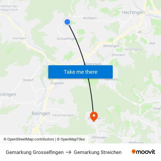Gemarkung Grosselfingen to Gemarkung Streichen map