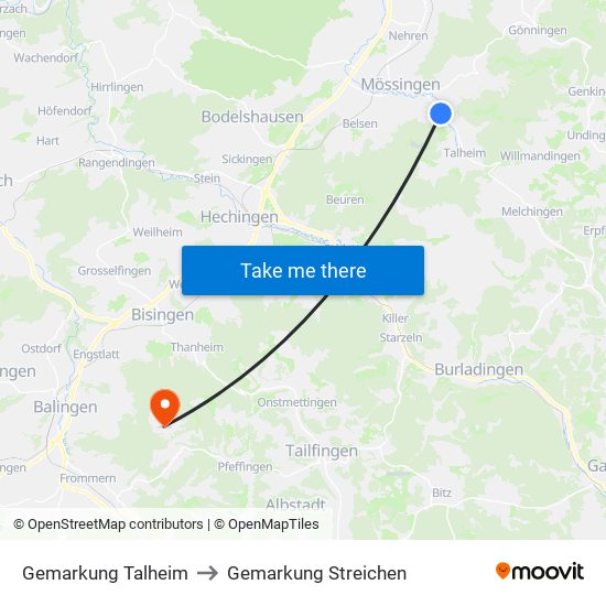 Gemarkung Talheim to Gemarkung Streichen map