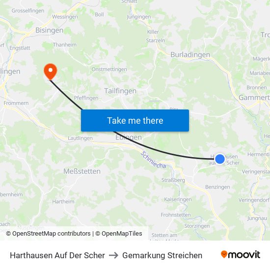 Harthausen Auf Der Scher to Gemarkung Streichen map