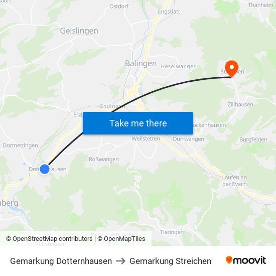 Gemarkung Dotternhausen to Gemarkung Streichen map