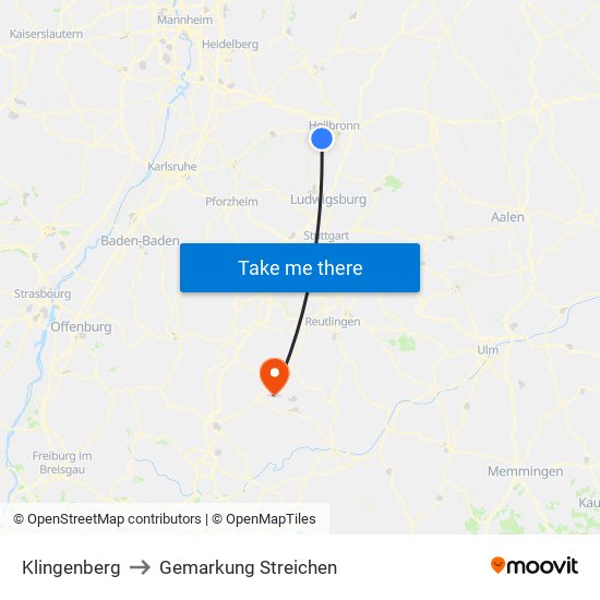 Klingenberg to Gemarkung Streichen map