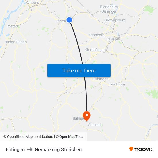 Eutingen to Gemarkung Streichen map