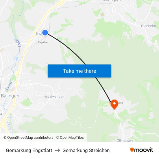 Gemarkung Engstlatt to Gemarkung Streichen map