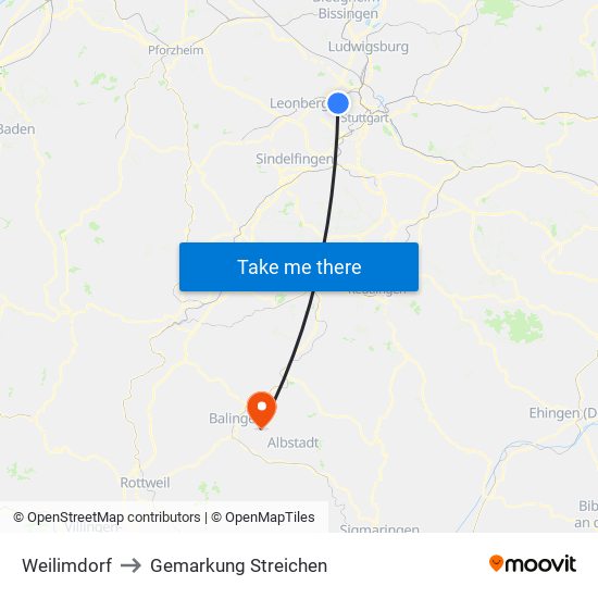 Weilimdorf to Gemarkung Streichen map