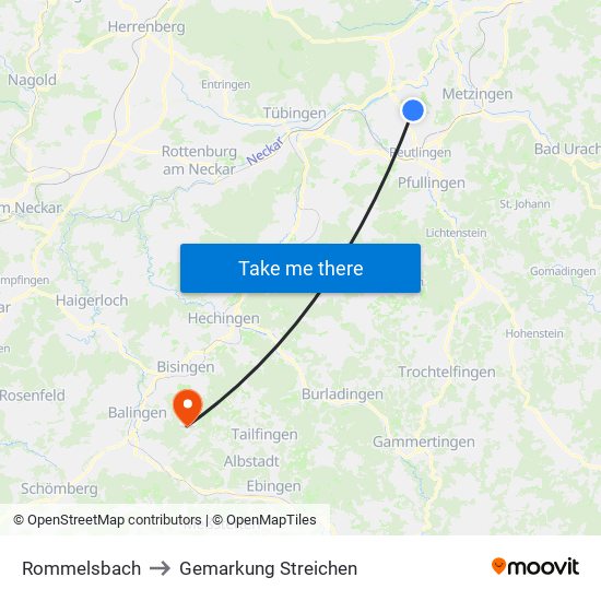 Rommelsbach to Gemarkung Streichen map