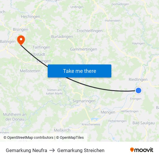 Gemarkung Neufra to Gemarkung Streichen map