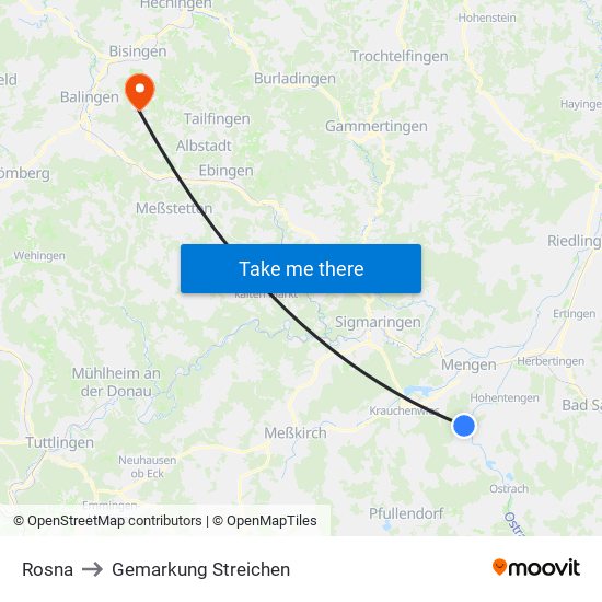 Rosna to Gemarkung Streichen map