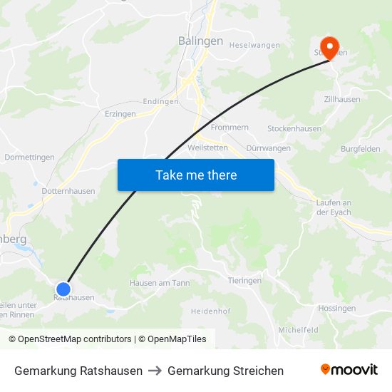 Gemarkung Ratshausen to Gemarkung Streichen map