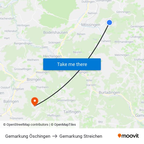 Gemarkung Öschingen to Gemarkung Streichen map