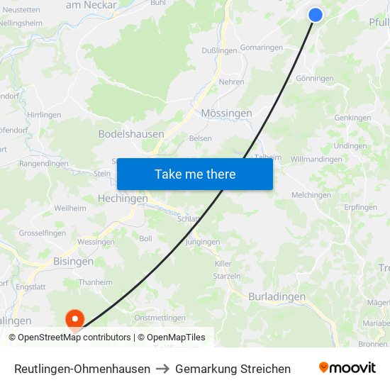 Reutlingen-Ohmenhausen to Gemarkung Streichen map