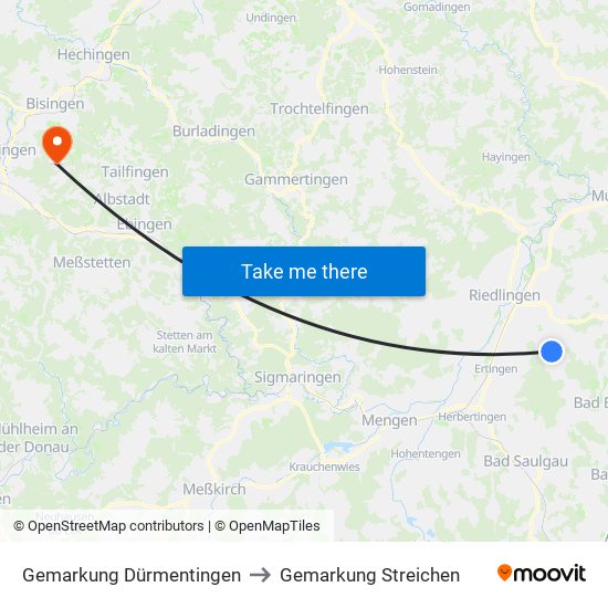 Gemarkung Dürmentingen to Gemarkung Streichen map