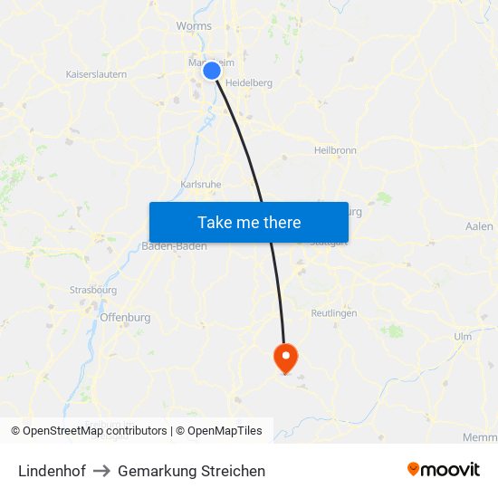 Lindenhof to Gemarkung Streichen map