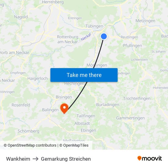 Wankheim to Gemarkung Streichen map