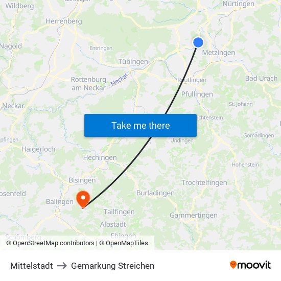 Mittelstadt to Gemarkung Streichen map