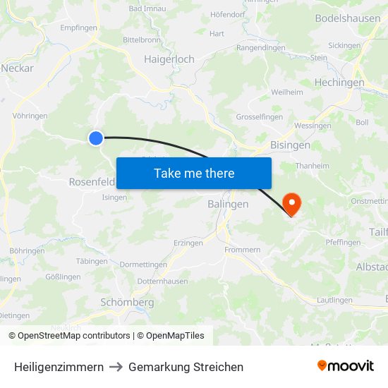Heiligenzimmern to Gemarkung Streichen map