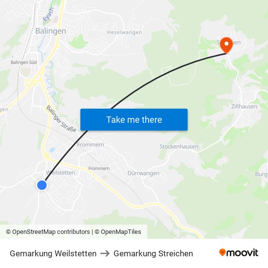 Gemarkung Weilstetten to Gemarkung Streichen map