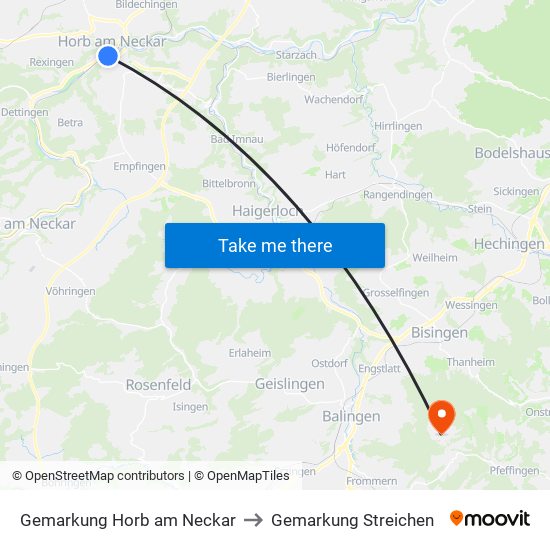 Gemarkung Horb am Neckar to Gemarkung Streichen map