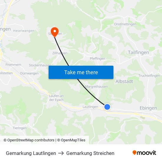 Gemarkung Lautlingen to Gemarkung Streichen map