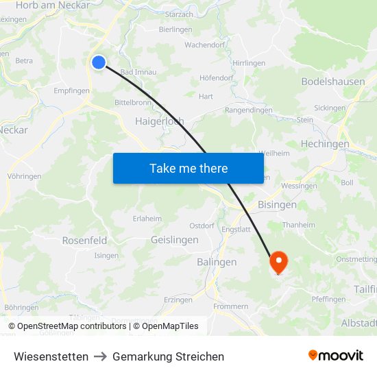 Wiesenstetten to Gemarkung Streichen map