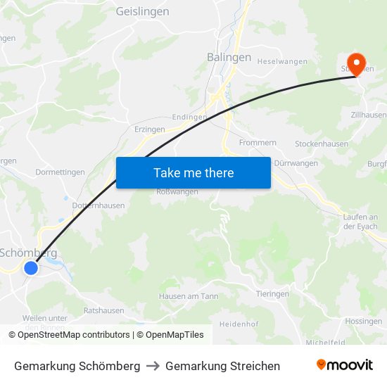 Gemarkung Schömberg to Gemarkung Streichen map