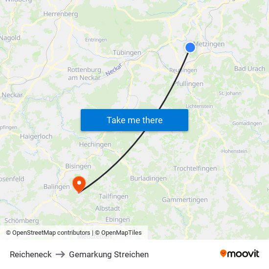 Reicheneck to Gemarkung Streichen map