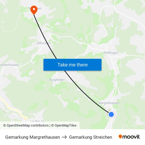 Gemarkung Margrethausen to Gemarkung Streichen map