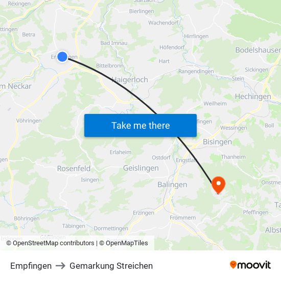 Empfingen to Gemarkung Streichen map