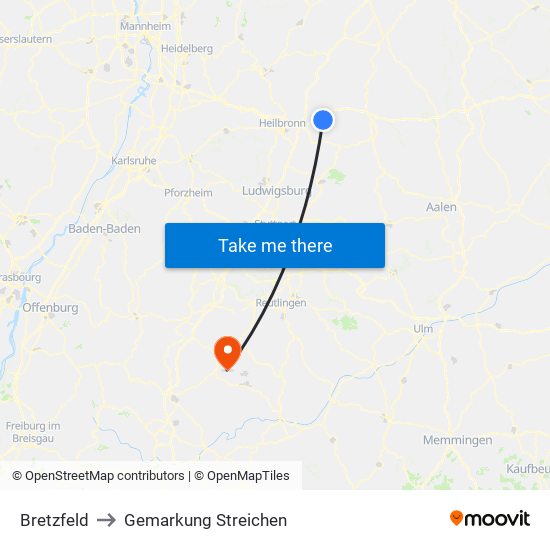 Bretzfeld to Gemarkung Streichen map